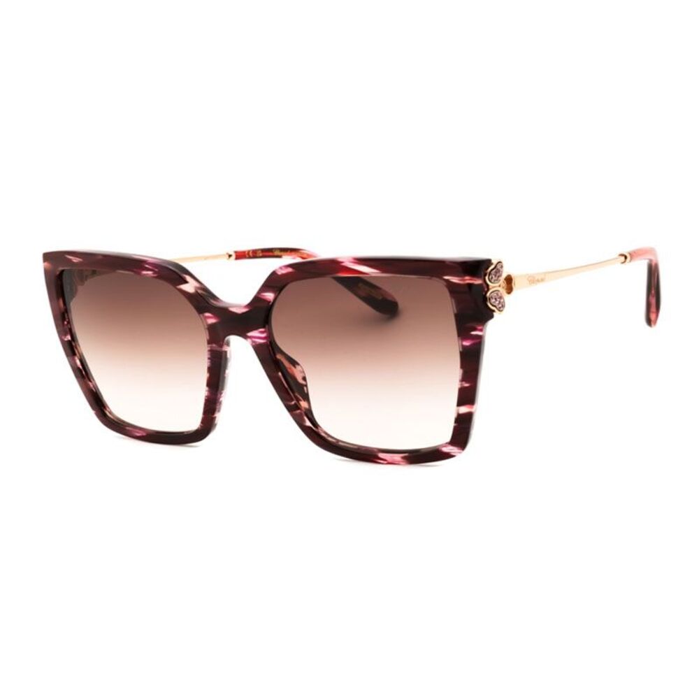 Chopard Sunglasses Cat Eye Full Rim, Shiny Streaked Burgundy Frame and Brown